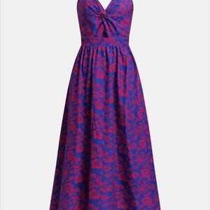 Elegant Blue and Red Floral Dress